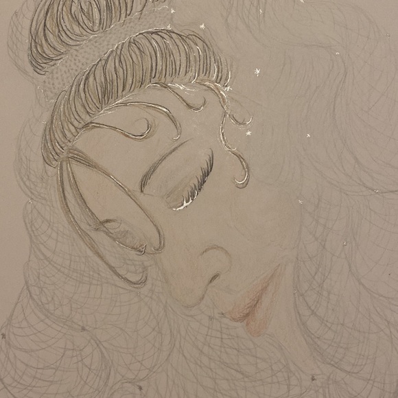 Unframed Original Art Portrait Drawing Beautiful Bride Wedding Day - Picture 1 of 5